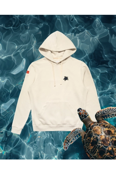 Bluza męska Basic z kapturem z żółwiem caretta - off white